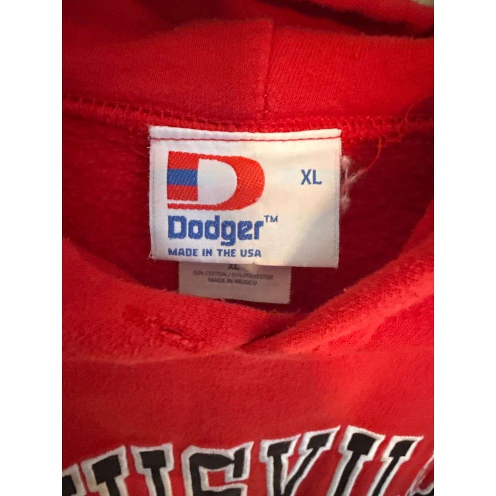Vintage Dodger Louisville Cardinals Hoodie Red Spellout Pullover XL Mens - Picture 4 of 8